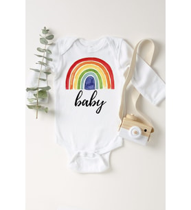 Unisex Bebek Beyaz Gökkuşağı Renkli Çıtçıtlı Body