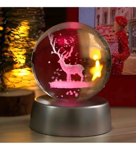 Wolawood Kristal Cam Kar Küresi 3D Renk Değiştiren LED Işıklı Pilli Dekoratif Konsept Hediyelik Masaüstü Süs Lamba Biblo Şık Zarif Rgb Dekor Özel Tasarım