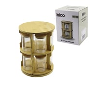 10 PCS YUVARLAK - DÖNER STANDLI CAM - BAMBU KAPAK TUZLUK - BAHARATLIK BAMBU STAND (5680)