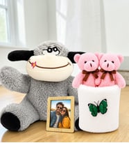 Kişiye Özel Fotoğraflı Peluş Eşek ve Peluş Saksıda Ayıcık Buketi Sevgiliye Hediye Seti