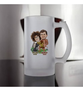 Kişiye Özel İlkel Aşıklar Karikatürlü Bira Bardağı