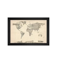 Harita Temalı Kanvas Tablo 50 x 70 cm Siyah Çerçeve