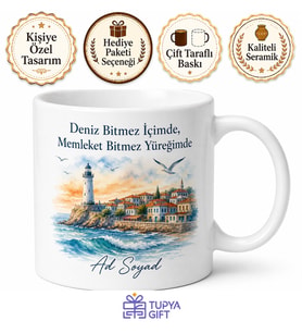 Deniz Kenarı Memleket Temalı Baskılı Kupa Bardak Hediye Porselen Mug