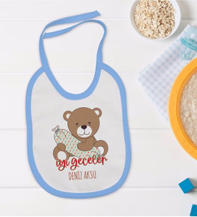 BK Kids Kişiye Özel Mavi Bebek Mama Önlüğü - Model 136