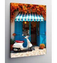 Kanvas Tablo Mavi Scooter Ve Çiçekler