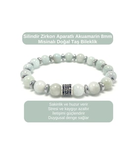 SERTİFİKALI Zirkon Aparatlı Akuamarin - 8mm Doğal Taş Misinalı Bileklik
