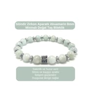 SERTİFİKALI Zirkon Aparatlı Akuamarin - 8mm Doğal Taş Misinalı Bileklik
