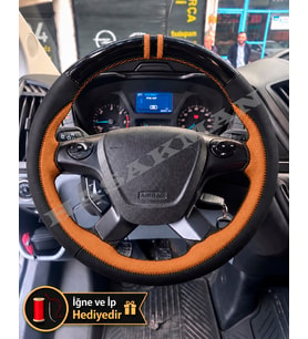 Ford Transit Dikme Direksiyon Kılıfı Parlak Siyah Taba Detaylı Taba Çift Yüzük ve Dikiş 2014+