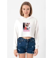 Black Pink Band Ekru Kadın Crop Kapşonlu