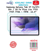 2 ADET Samsung Tab S7 FE S7+ S9 FE Plus 12.4"Tablet Uyumlu Ekran Koruyucu Cam Nano HD Esnek Kırılmaz