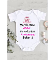 Kız Bebek Beyaz Merak Etme Anne Yorulduysan Anneannem Bakar Baskılı Zıbın