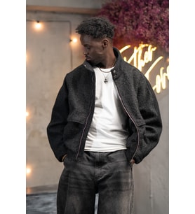 Oversize Crop Model Yan Cepli Astarlı Kırçıllı Mont