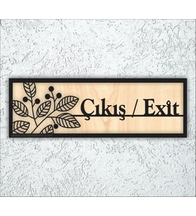 10x20 cm Çıkış / Exıt Yazılı Ahşap Yönlendirme