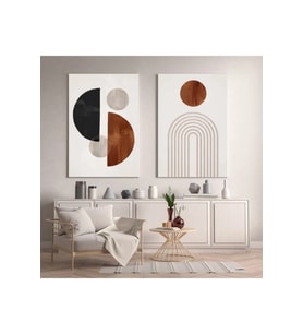 Blok Tablo Soyut Temalı Dekoratif Kanvas Tablo (2 Li Set ) (Kahverengi-Siyah)