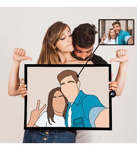 Kişiye Özel Çizgisel Karikatür Minimal Renkli Tasarım Çerçeveli Tablo
