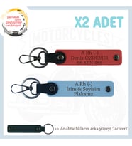 Yol Arkadaşları İçin, İsim Plaka ve A- Kan Grubu Kişiye Özel x2 Anahtarlık Set, Nar Çiçeği-Mavi-Laci
