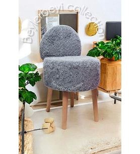 Makyaj Pufu, Sırtlı Puf, gri Peluş. Bench,puf, Yüksek Ayaklı Puf ,mini Berjer