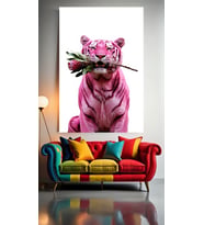 SÜRPRİZ YAPAN PEMBE KAPLAN :) Ev Duvar Salon Güzellik Salonu Ofis Dükkan Dekarasyon Kanvas Tablo (Çok Renkli)