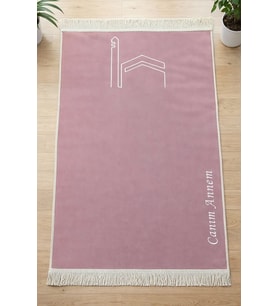 Canım Anneme - Kabe Desenli Saçaklı Kadife Seccade - Pembe