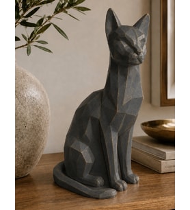 El Yapımı Kübik Kedi Heykeli Dekoratif El Yapımı Heykel Biblo 23 Cm El Yapımı