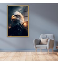 Metal Çerçeveli Temperli Cam Tablo  Kartal Portre (Gold)
