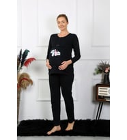 Akbeniz Kadın Uzun Kol Hamile Lohusa Pijama Takımı Siyah 45501