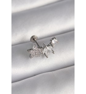 316L Çelik Gümüş Renk Zirkon Taşlı Yıldız Model Tragus Piercing