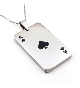 Maça As İskambil Poker Paslanmaz Parlak Çelik Erkek Zincir Kolye Q0959