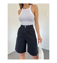 Kadın Yüksek Bel Geniş Paça Denim Şort