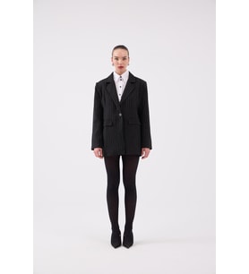 Oversize Kesim Çizgili Strip Blazer Ceket Siyah