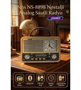 NS-8898BT Nostaljik Radyo Analog Saatli FM Radyo Bluetooth Hoparlör USB TF AUX MP3 Çalarlı