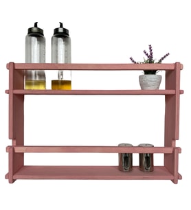 Ahşap Dekoratif Çocuk Odası, Mutfak, Banyo Rafı Ve Montessori Kitaplık Raf 2'li 55 Cm. (Pembe)