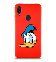Xiaomi Redmi Note 7 Soft Premier Kapak Donald Duck-B Tasarımlı Silikon Kılıf - Kırmızı (Şeffaf)