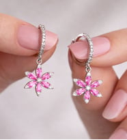 925 Ayar Gümüş  Renkli Taşlı Lotus Çiçeği Küpe (Mor – Pembe – Beyaz – Mavi)