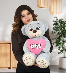 Sevdam Hediyelik 80 cm Love Kalpli Ayıcık (Gri)