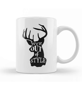 Retro Animal Stag Nvr Out of Style Black Kupa Bardak Porselen