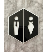 Basic White Black Hexagon Seri Kadın&Erkek WC Yönlendirme Levhası