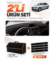 BMW F30 (2010-2018) Uyumlu Torpido Örtüsü + Tay Tüyü Bagaj Çantası + Sticker Seti - Siyah Kahverengi