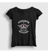 Presmono Kadın Siyah Rock And Roll Aerosmith T-Shirt 386558tt