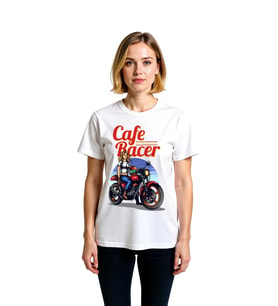 Kadın Retro Cafe Racer Motosiklet Baskılı Kısa Kollu Yuvarlak Yaka Pamuk Tişört Konforlu Günlük