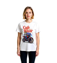 Kadın Retro Cafe Racer Motosiklet Baskılı Kısa Kollu Yuvarlak Yaka Pamuk Tişört Konforlu Günlük