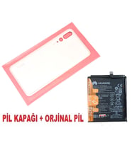 Tkgz Huawei Uyumlu P20 PRO Arka Pil Batarya Kapağı + PİL (CAM) PEMBE