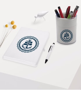 BK Gift Kişiye Özel Çapa Tasarımlı Beyaz Defter Kalem ve Kalemlik Hediye Seti - Model 2