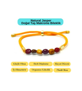 Sertifikalı Natural Jasper Doğal Taş Makrome Bileklik Ayarlanabilir Ölçü