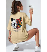Unisex Panda Baskılı T-shirt (Bej)