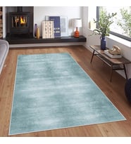Turkuaz Batik Desen Renk Geçişli Yıkanabilir Kaymaz Taban Leke Tutmaz Modern Salon Halısı ve Yolluk