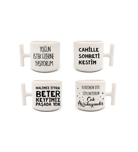 Anlam Lı Söz Baskılı 4 Lü Latte & Espresso Elyapımı T Kulplu Fincan