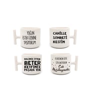 Anlam Lı Söz Baskılı 4 Lü Latte & Espresso Elyapımı T Kulplu Fincan
