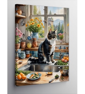 Kanvas Tablo Mutfaktaki Kedi