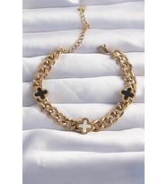 Çelik Gold Renk Mineli Yonca Model Bileklik